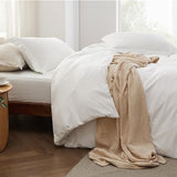 Bedsure Twin Size Duvet Cover with Fitted Sheet - 3 Pieces Prewashed Polyester Extra Soft Bedding Set, Includes 1 Duvet Cover 68''x90'' with Zipper Closure, 1 Pillow Sham, 1 Fitted Sheet, White Bedsure