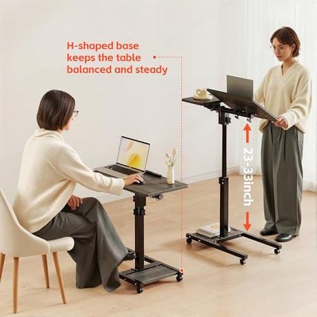 Furist Overbed Table with Wheels Adjustable Height, Mobile Standing Stand Up Rolling Laptop PC Desks with Tilting Top Height Tray Side Computer Workstation for Bedroom on Hospital Home Use, Black Furist