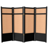 4 ft. Short Low Jute Shoji Screen - 4 Panel - Black Red Lantern