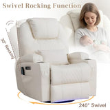 AHMED Rocking Recliner Nursery Chair, Dual Motor Power Swivel Glider Recliner with Heat & Massage, Nursery Recliner Chair with USB A/C Ports, Cup Holders & LED Light for Living Room & Bedroom, Beige