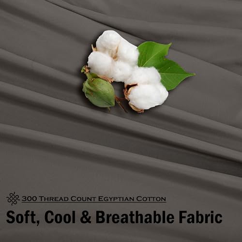 ROYALE LINENS 300 Thread Count 100% Long Staple Combed Cotton Sheet Set - 4 Piece Full Bed Sheets - 1 Fitted, 1 Flat, 2 Pillow Cases -Soft Cool & Crisp Sheet Set (Full, Grey) ROYALE LINENS