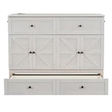 YOPTO Full Size Murphy Bed Chest,Folding Storage Wall Bed with Large Drawers,USB Ports & 2 Three-Prong Outlets,Hidden Cabinet Platform Bed W/Wood Slats Support,for Bedroom,Guest Room,Brushed White YOPTO