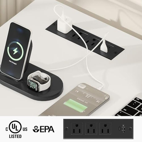 Vabches Farmhouse 47" Executive Desk, Computer Desk with File Drawer and Charging Station, Workstation for Home Office, Study.Cream White Vabches