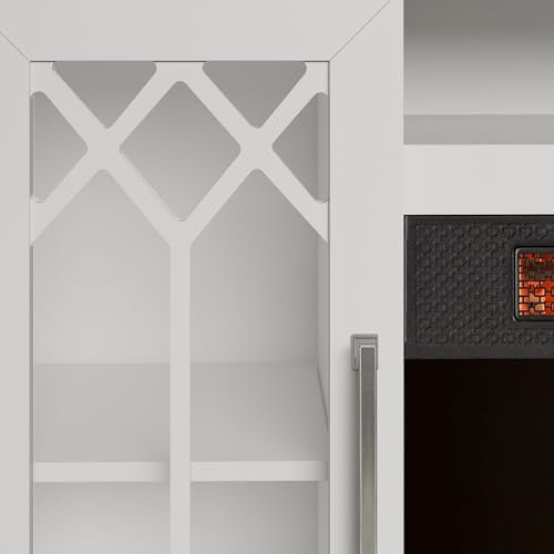 duraflame® Electric Fireplace Farmhouse Media Console for 65 Inch TVs with Glass Doors, Bright White Duraflame