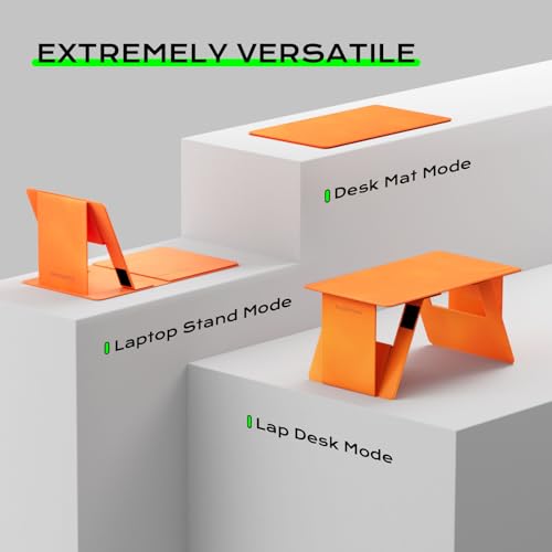 Foldable Laptop Desk Bed Computer Desk, FansDreams Pi Foldable and Portable Lap Desk, Portable Folding Lap Table, Standing Lightweight Travel Laptop Table for Study and Work (Orange, Standard) FansDreams