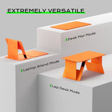 Foldable Laptop Desk Bed Computer Desk, FansDreams Pi Foldable and Portable Lap Desk, Portable Folding Lap Table, Standing Lightweight Travel Laptop Table for Study and Work (Orange, Standard) FansDreams