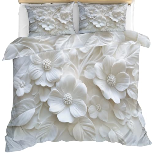 YFIOYI Flowers Comforter Set, Minimalist Bedding Set, Gentle Decorative 3 Piece Bedding Set with 2 Pillow Shams, with Zipper（Long Single） YFIOYI