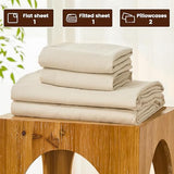 Bedlifes 100% French Pure Linen Sheets Queen Size Breathable and Cooling Flax Sheet Set Soft Durable and Moisture Wicking 16 Inch Deep Pocket-4 Piece(Queen,Linen) Bedlifes