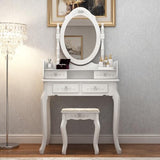 European - Style 4 - Drawer Single - Mirror Dressing Table Set in White - 360 - Degree Rotating & Removable Mirror Generic
