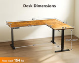 Casaottima 63 Inch Reversible L Shaped Electric Standing Desk, Ergonomic Height Adjustable Desk, Large Lift Corner Stand up Table for Workstation, Home Office, Reception Room, Rustic Brown Casaottima