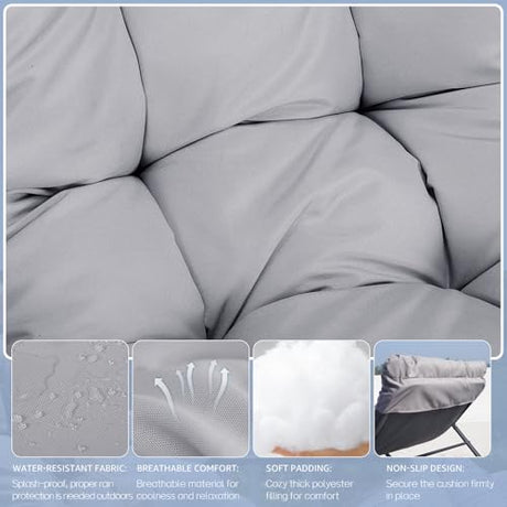 BULEXYARD Grey Oversized Indoor Outdoor Lounge Royal Rocking Chair with Armrest Footrest for Napping Relaxing, Heavy Duty Patio Reclining Papasan Rocker Chair with Padded Cushion for Porch, Sunroom BULEXYARD