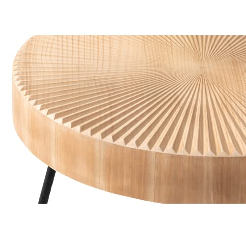 LONYKE 2-Piece Modern Farmhouse Living Room Coffee Table Set, Nesting Table Round with Handcrafted Wood Radial Pattern LONYKE