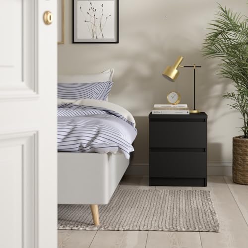 Tvilum 2 Drawer Bedroom Nightstand Nighstand, 19.69 in x 15.91 in x 19.49 in, Black Tvilum