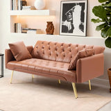 Anwick 72" Modern PU Leather Sofa Bed Futon,Convertible Folding Sleeper Bed Couches with 3 Adjustable Backrests,Tufted Recliner Loveseat with Golden Chrome Legs for Small Living Room Office (Brown) Anwick