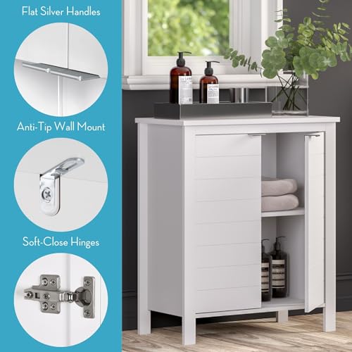 RiverRidge Madison Two Door Floor Bathroom Storage Cabinet Freestanding Linen Cabinet with 3 Shelves and Double Doors Bathroom Cabinet for Towel Storage