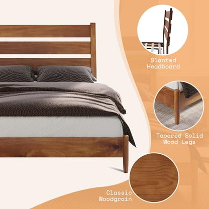 AMERLIFE Mid Century Solid Wood Bed Frame with Reclining Headboard in Light Brown - WoodArtSupply