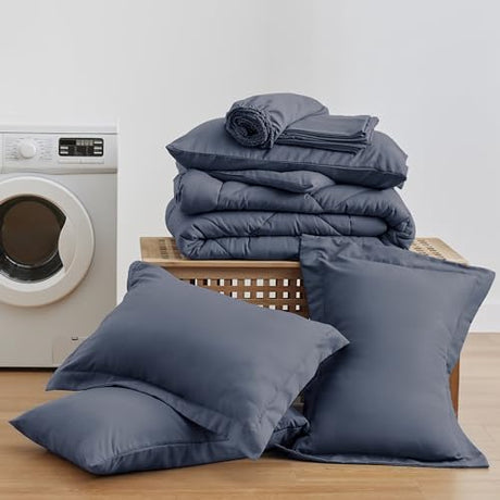Love's cabin Full Comforter Set Navy Blue, 7 Pieces Full Bed in a Bag, All Season Bedding Sets with 1 Comforter, 1 Flat Sheet, 1 Fitted Sheet, 2 Pillowcase and 2 Pillow Sham Love's cabin