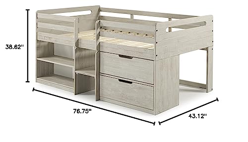 Donco Kids Twin Low Loft Bed with Bookcase and Storage Chest, Twin, Rustic Light Grey Donco Kids