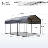 PHI VILLA 10 x 15 ft Heavy Duty Carport with Galvanized Steel Roof Multi-Use Shelter, Sturdy Metal Carport for Cars, Boats, and Tractors PHI VILLA