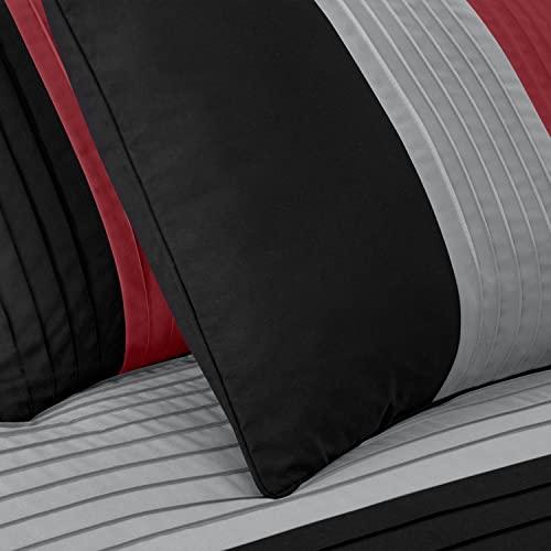Chezmoi Collection Loft 8-Piece Luxury Striped Comforter Set (King, Red/Black/Gray) Chezmoi Collection