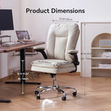 LEAGOO Ergonomic Executive Office Chair, Mid Back Comfy Desk Chairs with 3D Padded Flip-up Arms, Faux Leather Computer Rolling Chair with Wheels for Home, Adjustable Height, 300lbs, Beige LEAGOO
