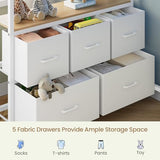 DICTAC Bunk Bed with L-Shaped Desk,5 Storage Drawers and 2 Shelves Metal Twin XL Over Twin Bunk Bed with LED Lights and Charging Station,bunk Beds with Safety Guardrail & Ladder,Space-Saving,White DICTAC