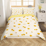 Botanical Duvet Cover Full Yellow Flowers and Grid Floral Garden Pattern Printed on Cream White Bedding Set,Blossom Kawaii Reversible Kids Bedroom Comforter Cover for Teen Toddler,Lightweight,Zipper Erosebridal