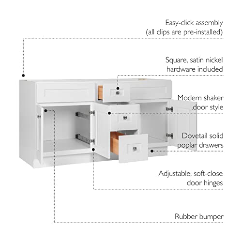 Design House Brookings 60 Inch Bathroom Vanity, Ready to Assemble, Solid Wood, Sherwin Williams® White, 599019-WHT Design House