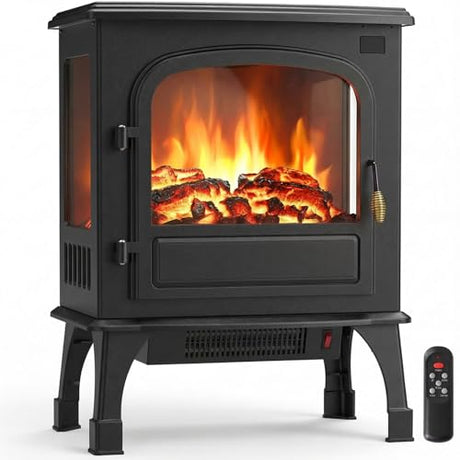 DUMOS Electric Fireplace Heater, 26” Freestanding Electric Fireplace Stove with 3D Flame Effect & Remote Control, Stylish Stove for Home with Safety Features, Adjustable Heat & 12H Timer, Charcoal DUMOS