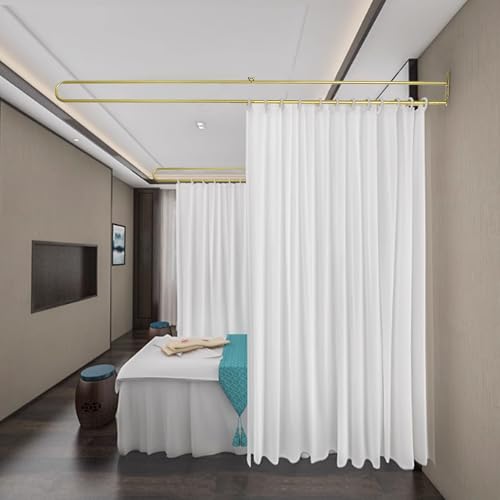 Iukar Privacy Partition Curtains,U-Shaped Rod Room Divider Curtains,Metal Support Wall Mounted Privacy Curtains with Flat Hooks for Fitting Room Beauty Salon Bedroom,7.54ft(White) lukar