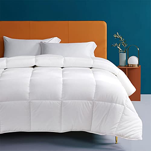 Oaken-Cat 100% Cotton Cover Down Alternative Comforter Twin - Ultra-Soft Skin-Friendly Breathable Fluffy Microfiber Duvet, All Season Bed Comforter Duvet Insert (68x90, White) Oaken-Cat