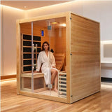 TaTalife Dual System Sauna Room with Recliner, Luxurious Far Infrared & Steam Indoor Saunas, 2-3 Person Red Cedar Home Hybrid Sauna, 220V/ 6KW Harvia Electric Heater, Bluetooth Speaker TaTalife