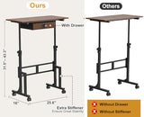Adjustable Height Standing Desk With Drawer, Rolling Sit Stand Up Desk With Wheels, Small Sit To Stand Computer Desk, Adjustable Desktop Height, On Wheels, Brown, For Walking Pad Laptop Treadmill Cidaziya