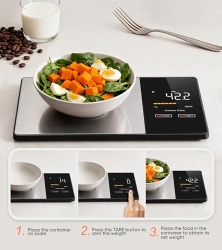 KUAIVO Smart Nutrition Food Scale with LED Display, Tracks Calories, Fat, Carbs & Protein via App, 1g Precision Digital Kitchen Scale for Healthy Eating & Meal Prep KUAIVO