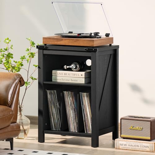 Joaxswe Record Player Stand with Vinyl Record Storage,Black Record Player Table Holds up to 160 Albums,Large Wood Turntable Stand Cabinet Dispaly Shelf for Living Room,Bedroom,Office - WoodArtSupply