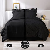 JOLLYVOGUE Black Twin Size Comforter Sets 5 Pieces, Pintuck Bed in a Bag Comforter Set for Bedroom, Bedding Comforter Sets with Comforter, Sheets,Ruffled Shams & Pillowcases JOLLYVOGUE
