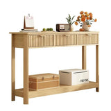 RUSTOWN Fluted Wood Console Table with 3 Drawers, Boho Narrow Behind Couch Entryway Table with Open Storage Shelf, Modern Sofa Table for Living Room, Foyer and Hallway (Natural Wood) RUSTOWN