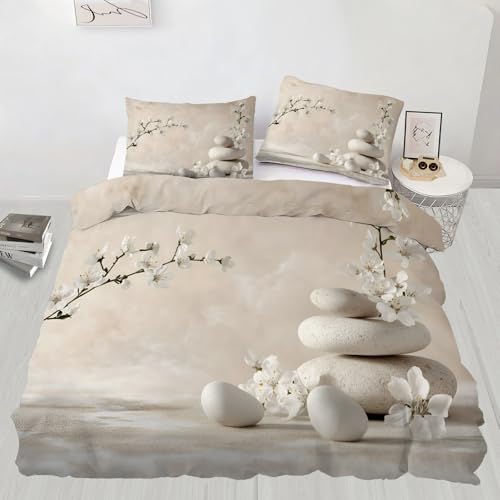 YFIOYI Stones Comforter Set, Minimalist Bedding Set, Tranquil Decorative 3 Piece Bedding Set with 2 Pillow Shams, with Zipper（Long Single） YFIOYI