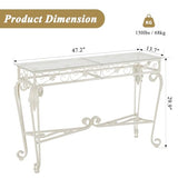HavenlyYouth Console Table 47.2", Tempered Glass Sofa Table with Metal Frame, Console Tables for Living Room, Entryway, Hallway, Foyer, Adjustable Feet (White) HavenlyYouth