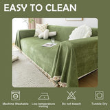 HANDONTIME Green Sofa Cover Vintage Couch Cover for Dogs 71" X118" Couch Cushion Covers with Tassel Herringbone Sofa Cover Boho Sofa Covers for 3 Cushion Couch Chenille Soft Loveseat Sofa Covers HANDONTIME