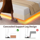 Garvee Queen Size Floating Bed Frame with RGB LED Lights and Charging Station, Upholstered Platform Bed with Storage Headboard and Button Tufted Design, No Box Spring Needed, Beige Garvee