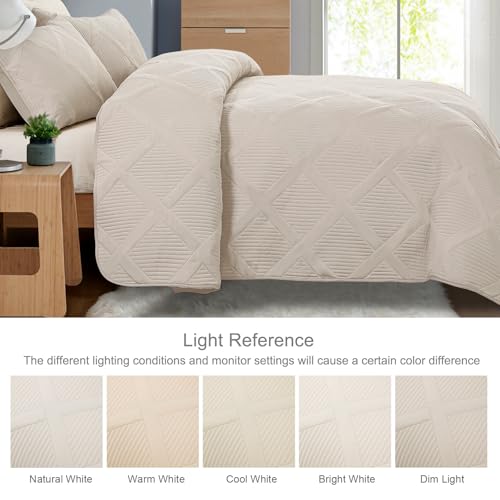 Exclusivo Mezcla Quilts Queen Size - Brich Beige Quilt Set Bedspread with 2 Pillow Shams, Modern Bedding Set with Striped Pattern, Soft Lightweight Bedspreads Queen Size for All Seasons Exclusivo Mezcla