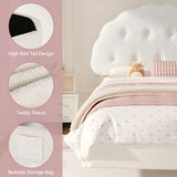 Decofy Cookie Twin Upholstered Bed Frame with LED Lights, Floating Bed Frames with Adjustable Headboard and Raised Footboard for Princess/Prince Bedroom, Teddy Velvet（White） Decofy