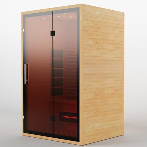 Full Spectrum Infrared Sauna for 2 Person, Upgraded WiFi Control Indoor Red Light Therapy Canadian Hemlock Wood Home Spa Saunas, Speaker, Oxygen bar, Reading & 7-Color Light, 1750 W, 110V Smartmak