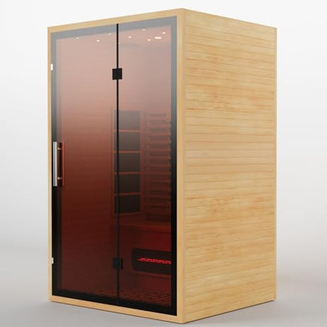 Full Spectrum Infrared Sauna for 2 Person, Upgraded WiFi Control Indoor Red Light Therapy Canadian Hemlock Wood Home Spa Saunas, Speaker, Oxygen bar, Reading & 7-Color Light, 1750 W, 110V Smartmak