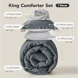 Joiedomi King Size Comforter Set with Sheets Dark Grey, 7 Pieces King Bedding Set with 1 Down Alternative Comforter, 1 Flat Sheet, 1 Fitted Sheet, 2 Pillowcases and 2 Pillow Shams, Bed in a Bag Joiedomi