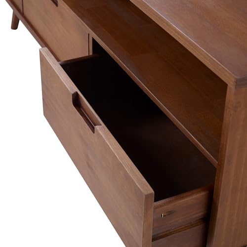 Walker Edison 3-Drawer Mid Century Modern Wood TV Stand for TV's up to 65" Flat Screen Cabinet Door Living Room Storage Entertainment Center, 58 Inch, Walnut - WoodArtSupply