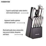 Farberware 15-Piece High-Carbon Stamped Stainless Steel Kitchen Knife Set with Wood Block, Steak Knives, Razor-Sharp, Black, Ultra-Sharp Blades, Ergonomic Comfort Grip Farberware