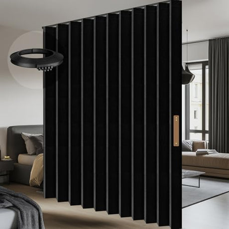 AJAZZ 100% Blackout Room Divider Curtains - with Flexible Ceiling Curtain Track, Noise Reduce Barrier for Portable Curtain for Sliding Glass Door/Space Room Divider r(Black, W180 x L96, 1 Pack) AJAZZ