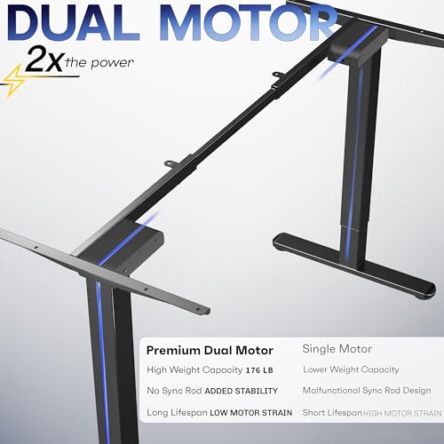 VIVO Electric Dual Motor Standing Desk Frame for 41 to 81 inch Table Tops, Frame Only, Ergonomic Standing Height Adjustable Base with Push Button Memory Controller, Black, DESK-V122EB VIVO